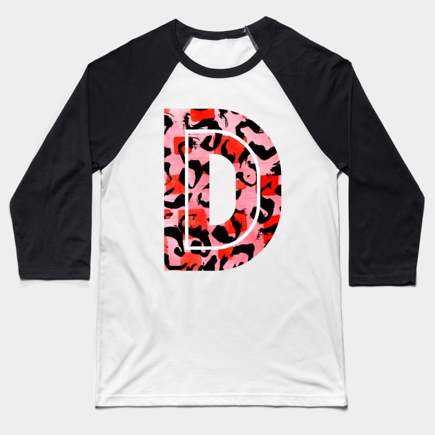 Abstract Letter D Watercolour Leopard Print Alphabet Red Baseball T-Shirt by Squeeb Creative